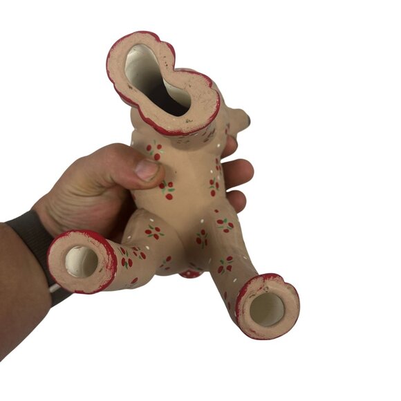 Set Of 6 Handcrafted Ceramic Reindeer Figurines Red Antlers & Floral Vintage - Picture 8 of 16